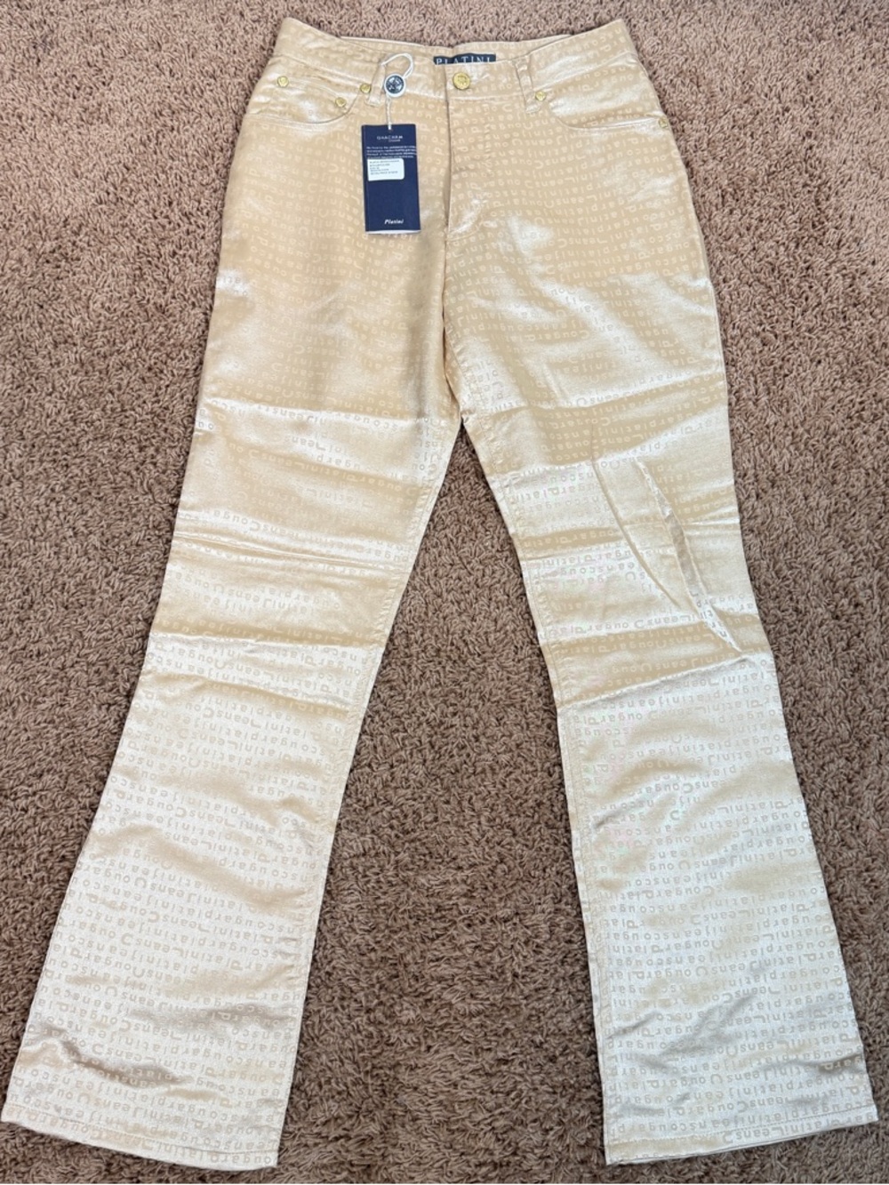 Women’s Platini Jeans Cougar Size 26 Gold Boot Cut Shine Career Streetwear Pants
